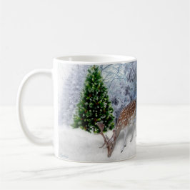 鹿のいる穏やかな森のクリスマスマグ コーヒーマグカップ