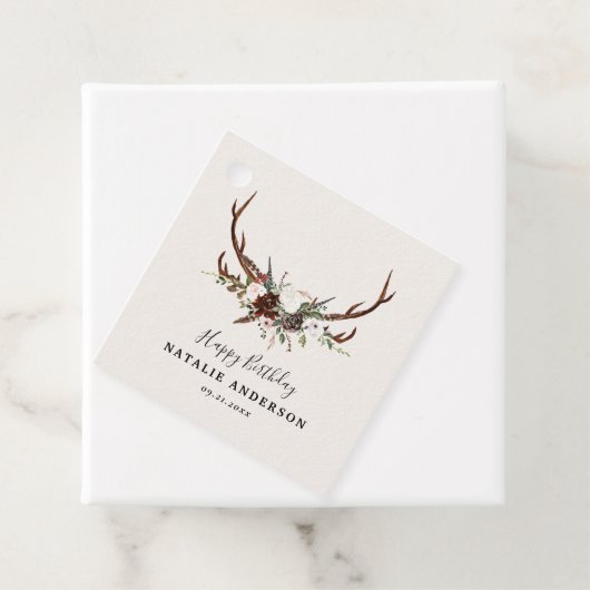 鹿のいる素朴な植物の秋の納屋の誕生日パーティー フェイバータグ (インサイチュ)