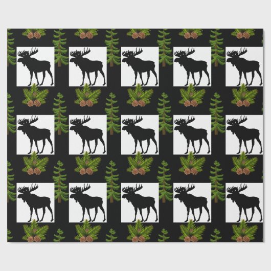 鹿のいる郷土の風景の松の木の枝 ラッピングペーパー (フラット)