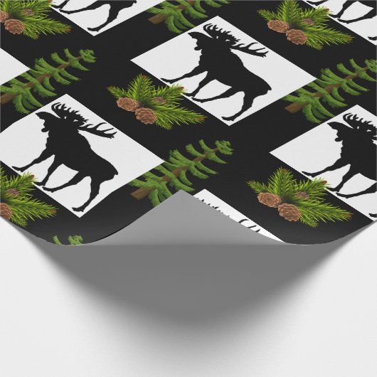 鹿のいる郷土の風景の松の木の枝 ラッピングペーパー (角)