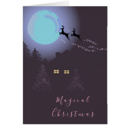鹿のいる魔法のクリスマスナイト メリーホリデーカード