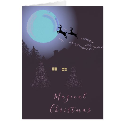 鹿のいる魔法のクリスマスナイト メリーホリデーカード (正面)