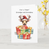 鹿のおじいちゃんとおばあちゃん可愛いクリスマスパイル愛 カード (黄色い花)