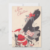 鹿のためのヴィンテージ遊クリスマスサンタのピアノ シーズンカード (正面)