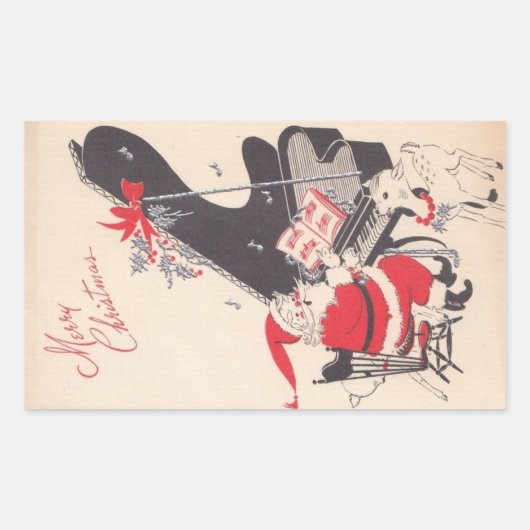 鹿のためのヴィンテージ遊クリスマスサンタのピアノ 長方形シール (正面)