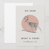 鹿のように慌てる 1年 ミニマリスト ピンク 家族名 シーズンカード (正面/裏面)
