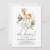鹿のアイボリーエレガントフローラ緑の赤ちゃんシャワー 招待状 (正面)