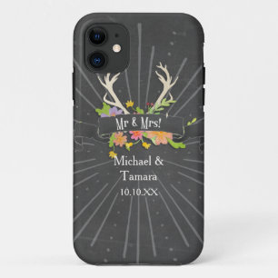 鹿のアントラー素朴ワイルドフラワースターバスト夫妻 iPhone 11 ケース