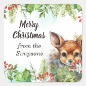 鹿のカスタムメリークリスマス スクエアシール (正面)