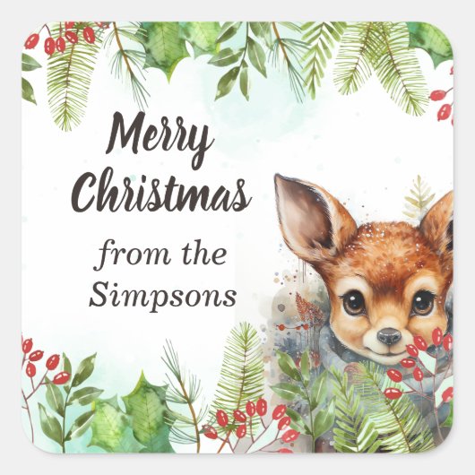 鹿のカスタムメリークリスマス スクエアシール (正面)