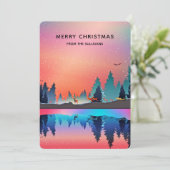 鹿のクリスマスと風光明媚な冬の湖 シーズンカード (スタンド正面)