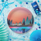 鹿のクリスマスと風光明媚な冬の湖 ペーパープレート (パーティー)