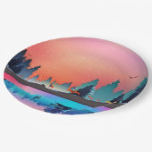 鹿のクリスマスと風光明媚な冬の湖 ペーパープレート (アングル)