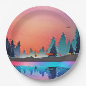 鹿のクリスマスと風光明媚な冬の湖 ペーパープレート (正面)