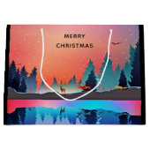 鹿のクリスマスと風光明媚な冬の湖 ラージペーパーバッグ (正面)