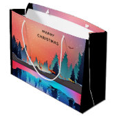 鹿のクリスマスと風光明媚な冬の湖 ラージペーパーバッグ (裏面アングル)