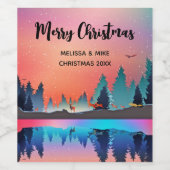 鹿のクリスマスと風光明媚な冬の湖 ワインラベル (シングルラベル)