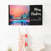 鹿のクリスマスと風光明媚な冬の湖 横断幕 (インサイチュ)