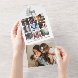 鹿のクリスマスツリーパーソナライズされたすべて1枚のカード オールインワン招待状