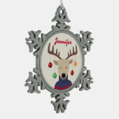 鹿のクリスマス スノーフレークピューターオーナメント (左)