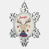 鹿のクリスマス スノーフレークピューターオーナメント (右)