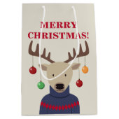 鹿のクリスマス ミディアムペーパーバッグ (正面)