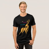 鹿のグラフィックデザイン - 田舎風の森スタイル トライブレンドTシャツ (正面全面)
