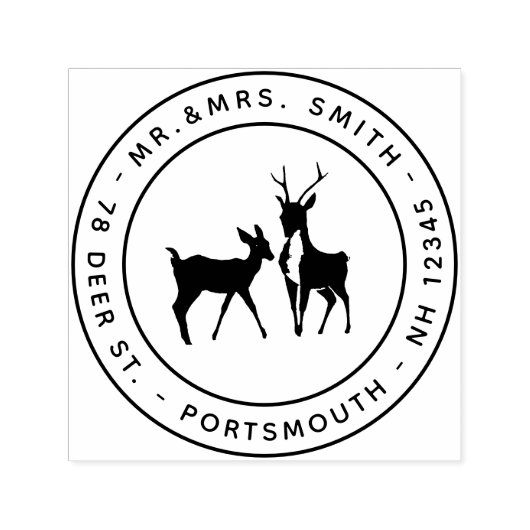 鹿のシカとシカのミスターミセス・ラウンド差出人住所 セルフインキングスタンプ (デザイン)