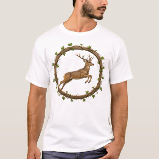 鹿のジャンピング・ヴァイン・サークルTシャツ Tシャツ