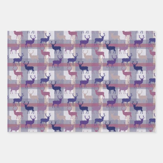 鹿のスタッグパーティー タルタン 鹿の角付き ラッピングペーパーシート (正面3)