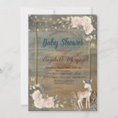 鹿のストリングライト、ウッドフラルベビーシャワー 招待状 (正面)