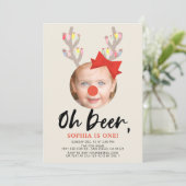 鹿のツノとリボンのクリスマス フォト 誕生日 招待状 1歳 (スタンド正面)