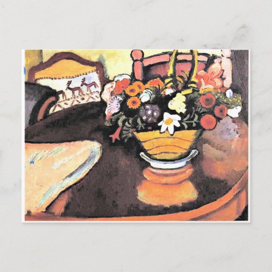 鹿のデザインと花束のまくら ポストカード (正面)