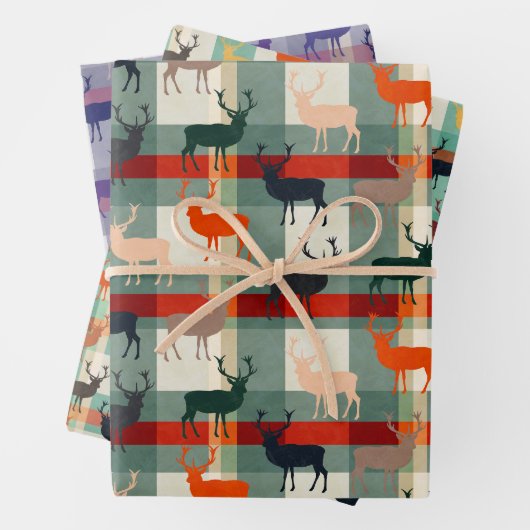 鹿のトナカイ タルタン模様のステッカー  ラッピングペーパーシート (インサイチュ)