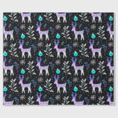 鹿のネオンのクリスマスパターン ラッピングペーパー (フラット)