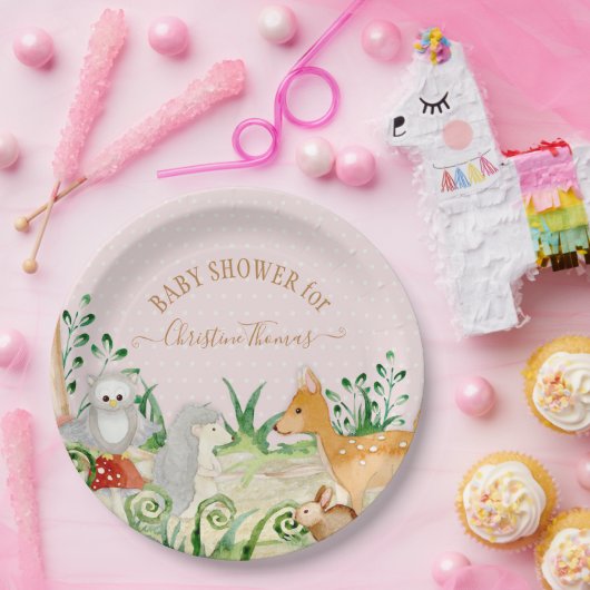 鹿のハリネズミの森の生き物たち女の子のベビーシャワー ペーパープレート (パーティー)