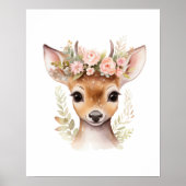 鹿のピンクの花の女の子の部屋のプリントポスター ポスター (正面)