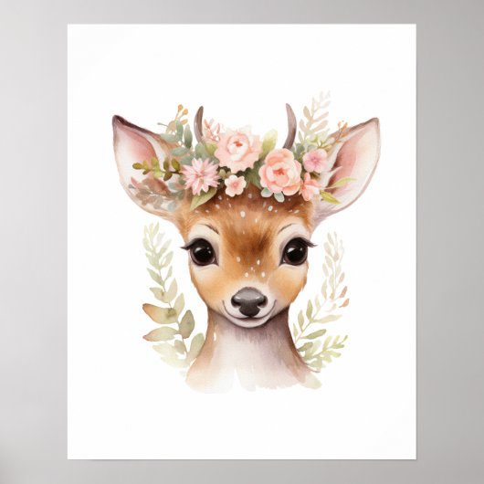 鹿のピンクの花の少女の寝室のプリントポスター ポスター (正面)