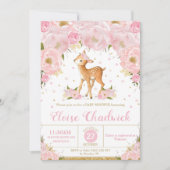 鹿のフワフワ花柄ベビーシャワー招待状 女の子 招待状 (正面)