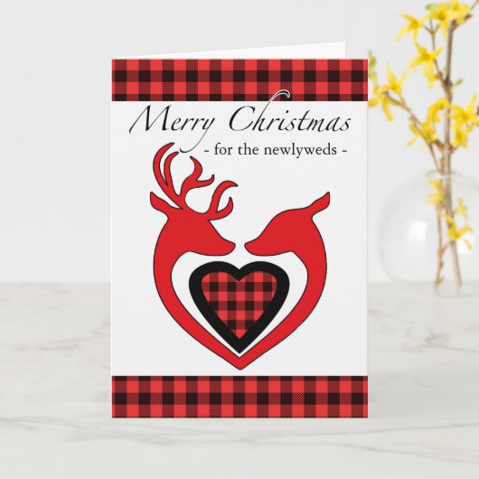 鹿のプレイドと新婚のためのクリスマス カード (黄色い花)