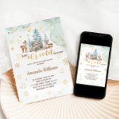 鹿のベビー冷たい外水の色ベビーシャワー 招待状