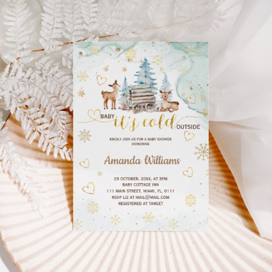 鹿のベビー冷たい外水の色ベビーシャワー 招待状