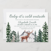 鹿のベビー外が寒い男の子の赤ちゃんシャワー 招待状 (正面)