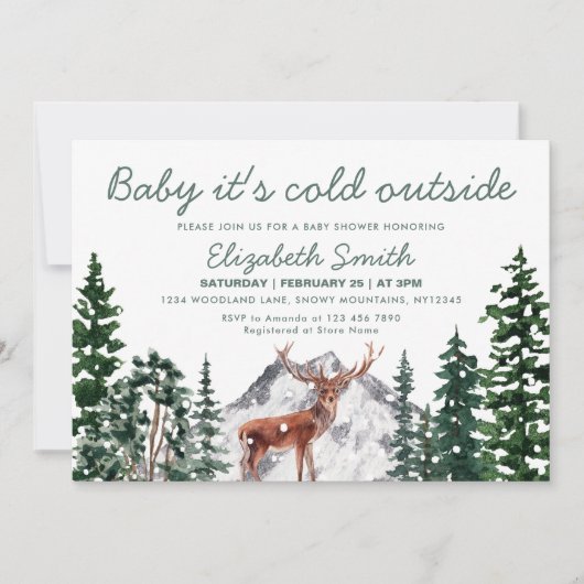 鹿のベビー外が寒い男の子の赤ちゃんシャワー 招待状 (正面)