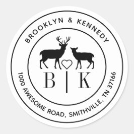 鹿のモノグラム ウェディング カップル名 返送先住所 ラウンドシール