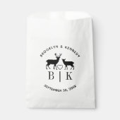 鹿のモノグラム　ラスティックカントリーウェディングカップル名 フェイバーバッグ (正面)