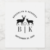 鹿のモノグラム　ラスティックカントリーウェディング カップル名 ワインラベル (シングルラベル)