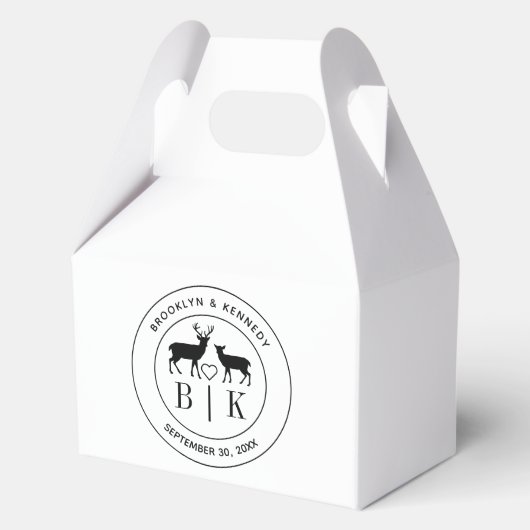 鹿のモノグラム　ラスティックカントリー　結婚式　新郎新婦の名前 フェイバーボックス (正面)