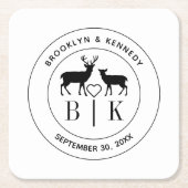 鹿のモノグラム　素朴なカントリーウェディング　カップル名 スクエアペーパーコースター (正面)