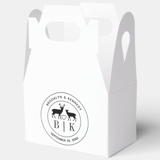 鹿のモノグラム　素朴なカントリーウェディング　カップル名 フェイバーボックス (見開き)